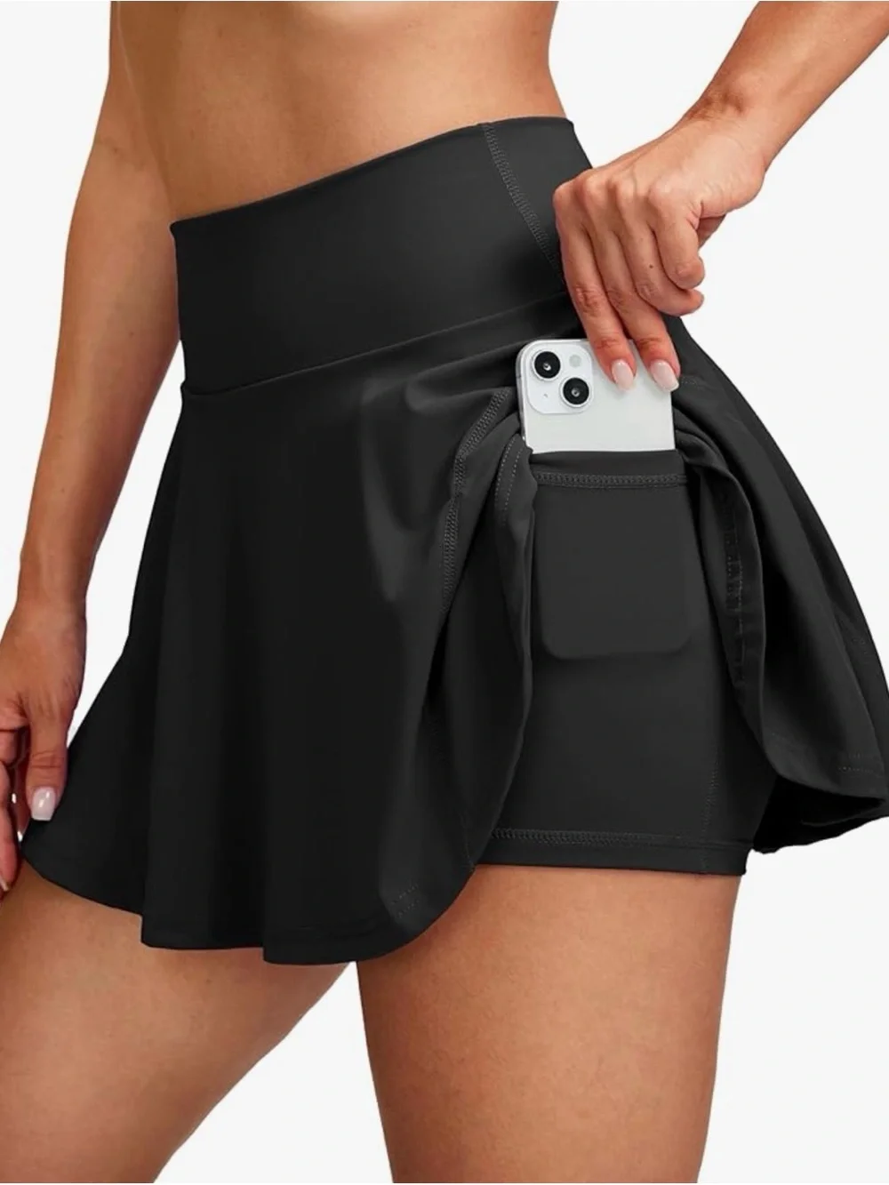 🏸🥊🚴‍♂️⛸️Santiny Black Athletic Skater Skirt with Built-In Shorts